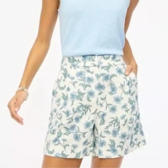 J. Crew Pants - J. CREW WOMENS HIGH WAIST BLUE FLORAL LINEN SHORTS 4 BY449